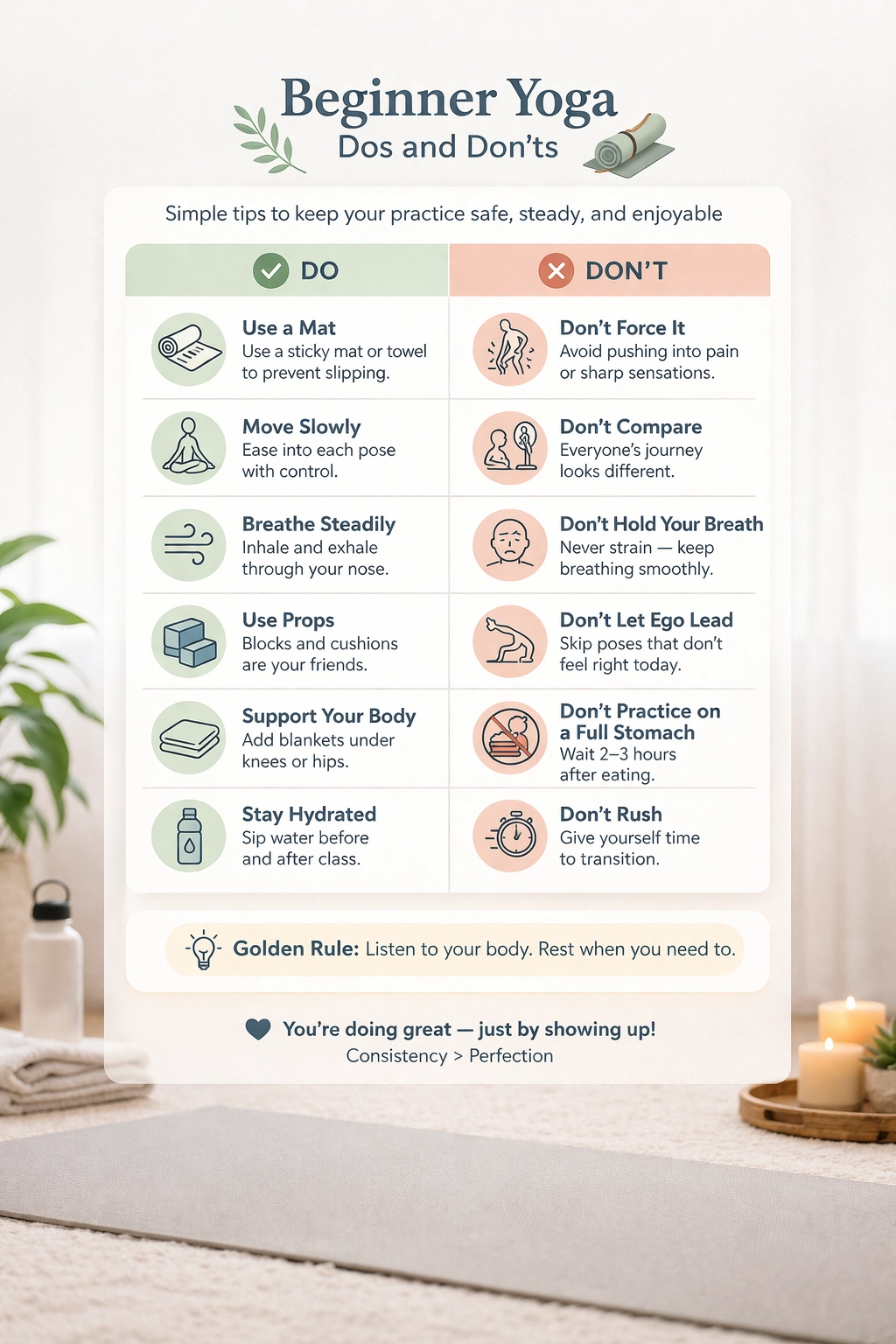 Beginner Yoga Dos and Don’ts Beginner Yoga Dos and Don’ts